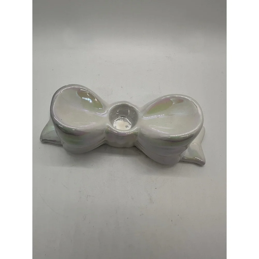 Target Bullseye's 2pk Ceramic Bow‎ Candle Holders Christmas Iridescent (NIB)